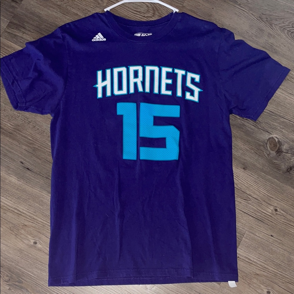 Kemba Walker Adidas Purple Hornets Tee with Blue Number